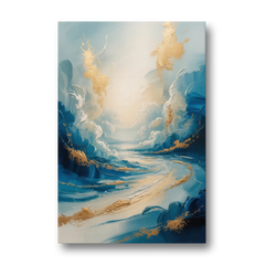 Serene Azure Elegance Blue and Gold Abstract - Canvas Wall Art - Front