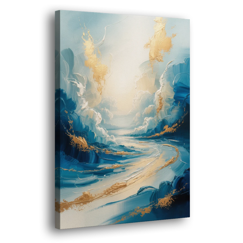Serene Azure Elegance Blue and Gold Abstract - Canvas Wall Art - Side