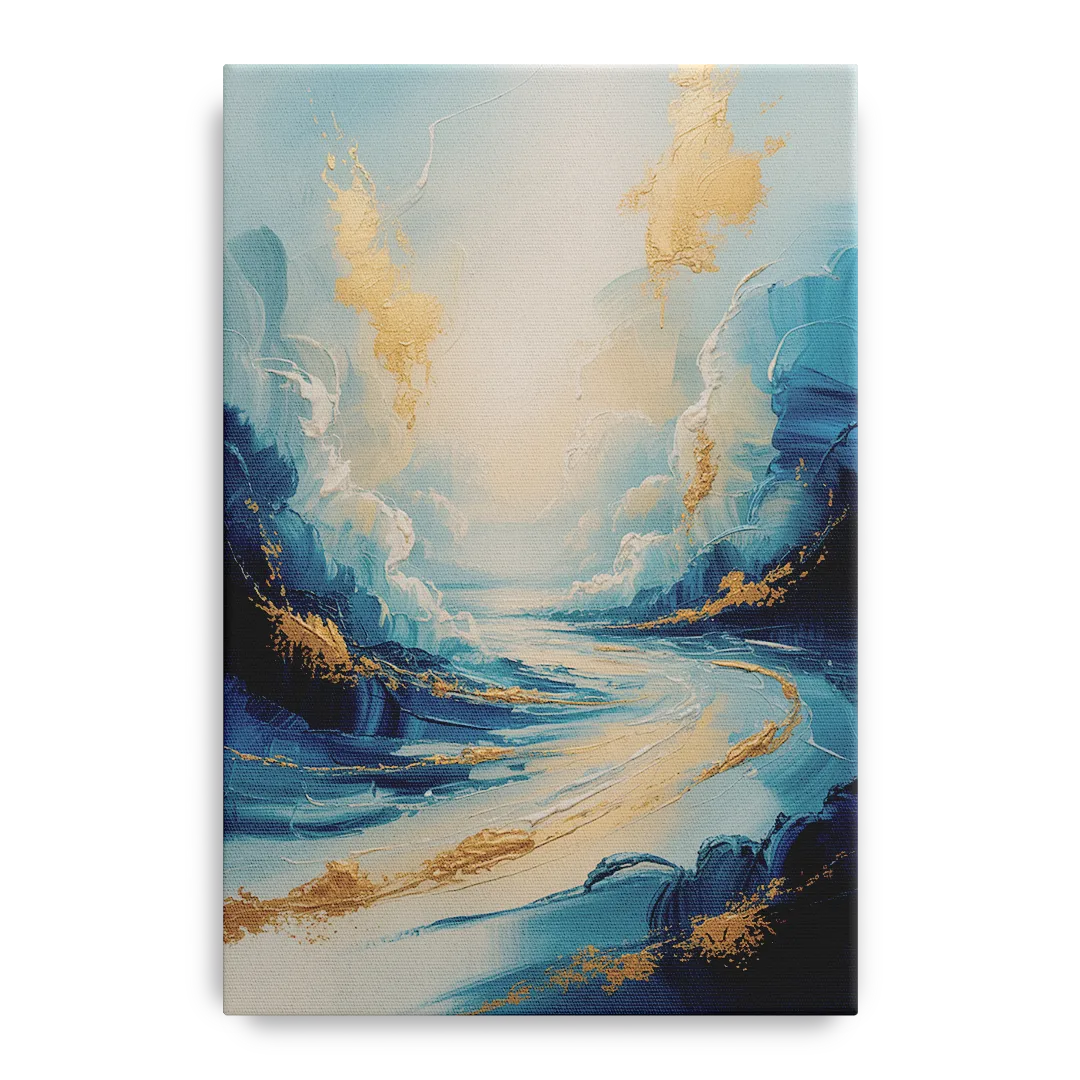 Serene Azure Elegance Blue and Gold Abstract - Canvas Wall Art