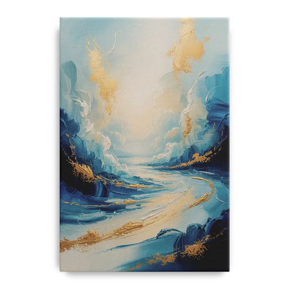 Serene Azure Elegance Blue and Gold Abstract - Canvas Wall Art