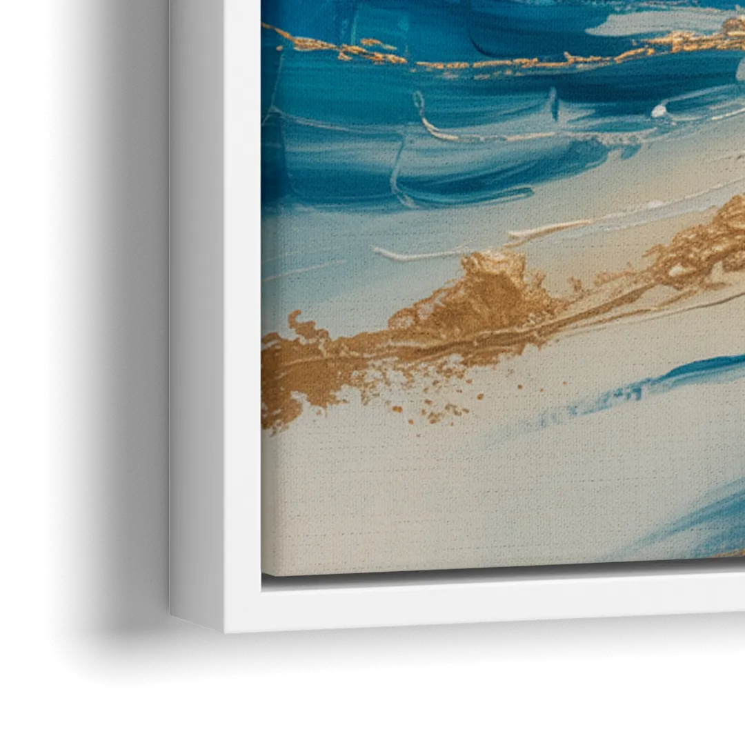 Serene Azure Elegance Blue and Gold Abstract - Close-Up White Frame Canvas