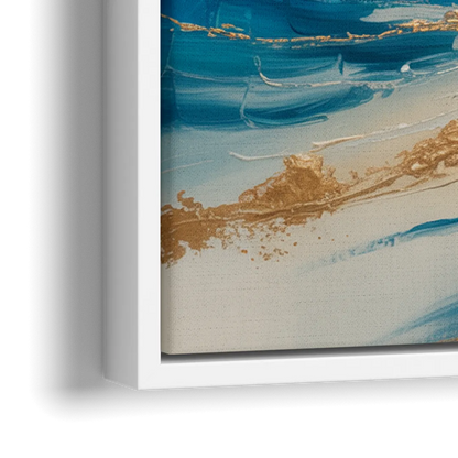 Serene Azure Elegance Blue and Gold Abstract - Close-Up White Frame Canvas