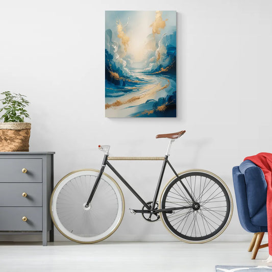 Serene Azure Elegance Blue and Gold Abstract - Canvas Wall Art Living Room
