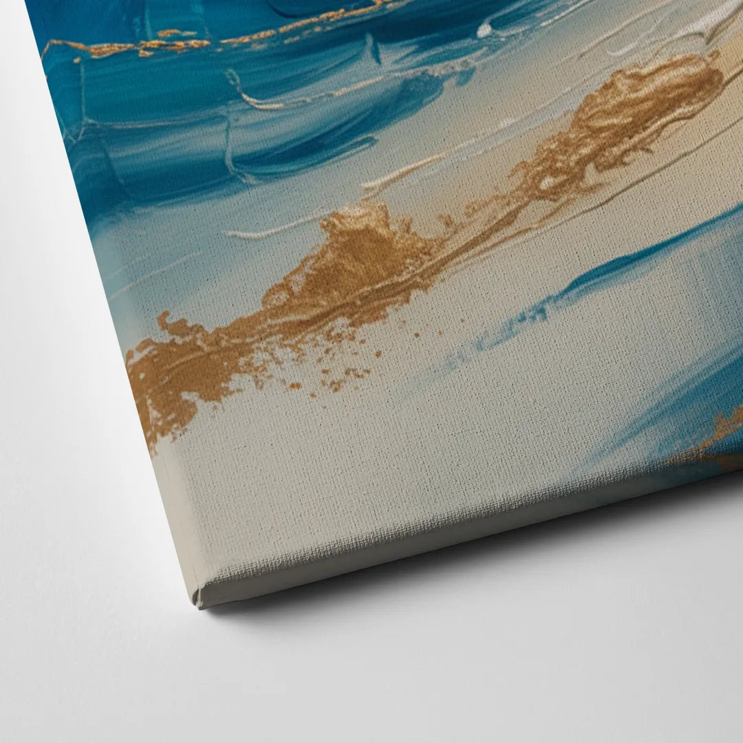 Serene Azure Elegance Blue and Gold Abstract Canvas Close Up