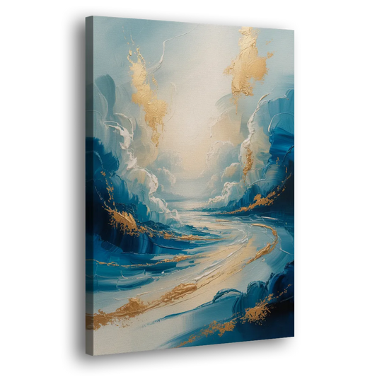 Serene Azure Elegance Blue and Gold Abstract Side - Canvas Wall Art