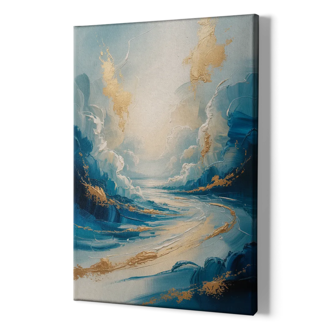 Serene Azure Elegance Blue and Gold Abstract - Canvas Print Art Sides