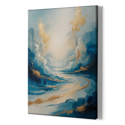 Serene Azure Elegance Blue and Gold Abstract - Canvas Print Art Sides