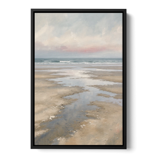Serene Coastal Low Tide Mirror Pools - Black Framed Canvas Wall Art - Front