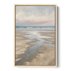 Serene Coastal Low Tide Mirror Pools - Oak Framed Canvas Wall Art - Front