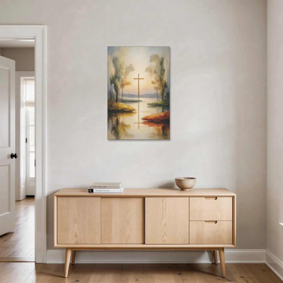 Serene Cross Landscape Abstract Christian - Canvas Wall Art - Coffee Table - 24x36