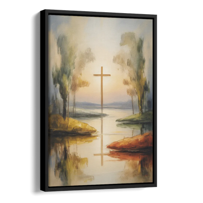 Serene Cross Landscape Abstract Christian Side - Black Canvas Wall Art