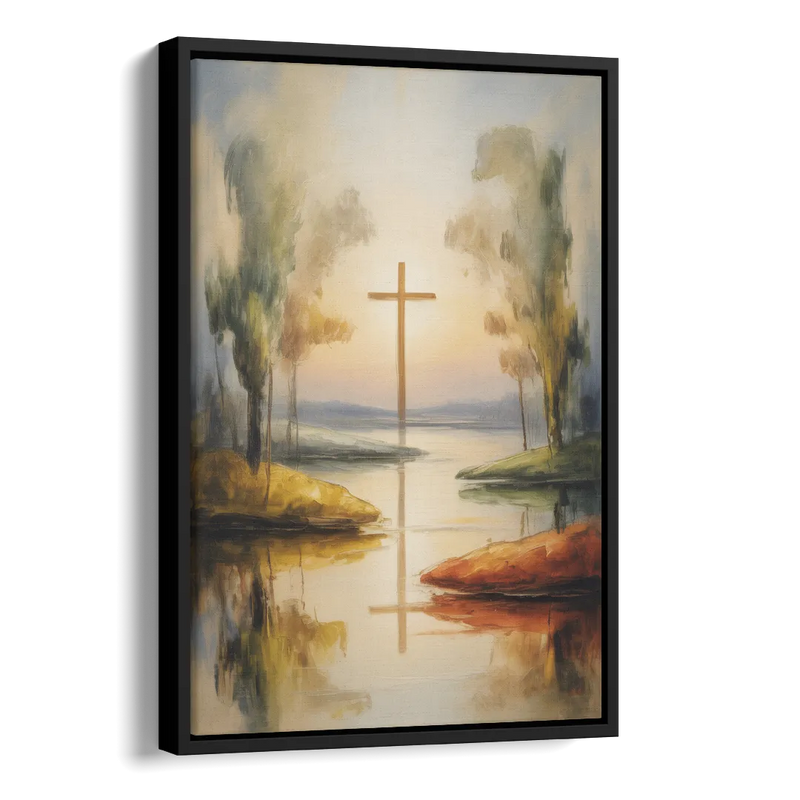 Serene Cross Landscape Abstract Christian Side - Black Canvas Wall Art