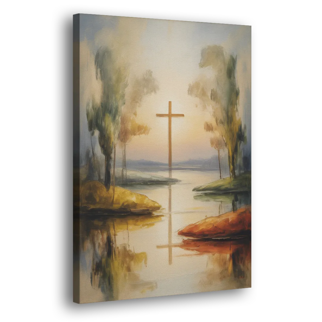 Serene Cross Landscape Abstract Christian Side - Canvas Wall Art