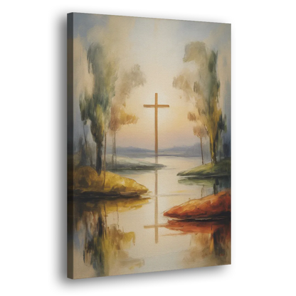 Serene Cross Landscape Abstract Christian Side - Canvas Wall Art
