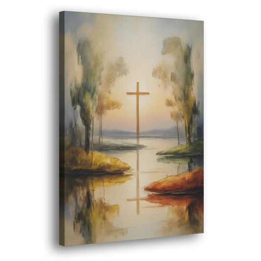 Serene Cross Landscape Abstract Christian Side - Canvas Wall Art