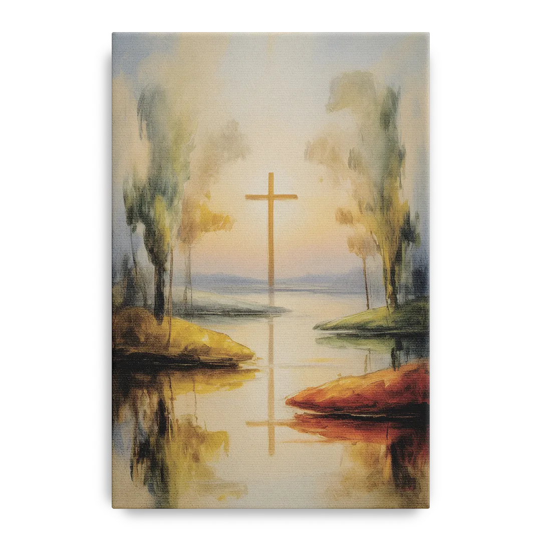 Serene Cross Landscape Abstract Christian Front - Canvas Wall Art