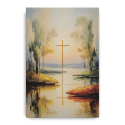 Serene Cross Landscape Abstract Christian Front - Canvas Wall Art