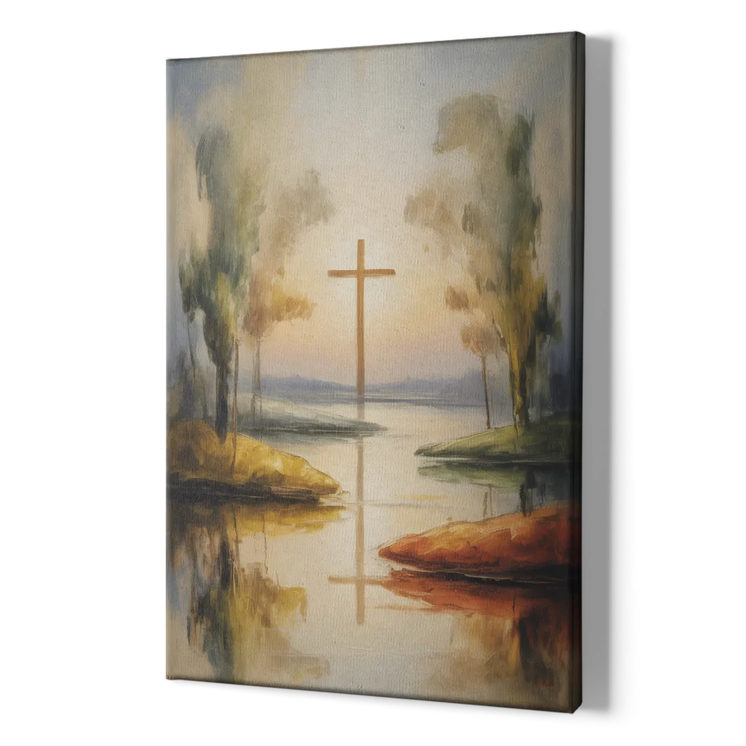 Serene Cross Landscape Abstract Christian - Canvas Print Art Sides