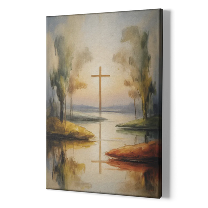 Serene Cross Landscape Abstract Christian - Canvas Print Art Sides