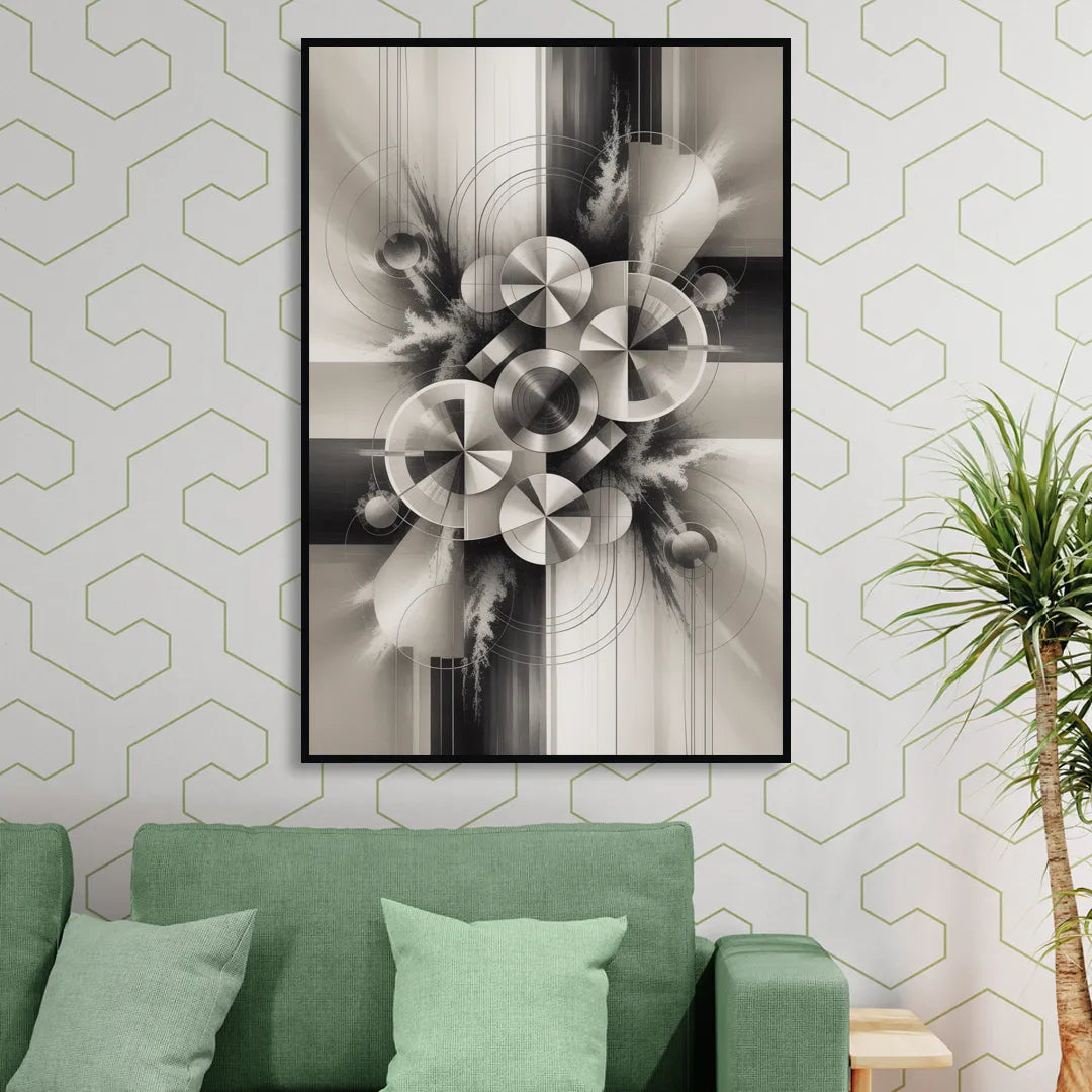 Serene Elegance Grey and White Abstract Sitting Room - Black Canvas Wall Art