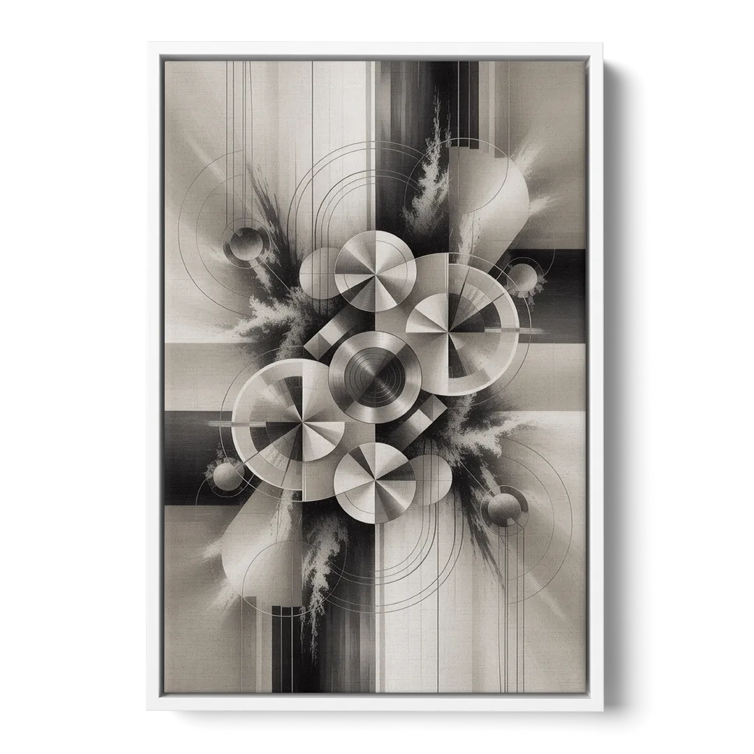 Serene Elegance Grey and White Abstract - White Frame Canvas
