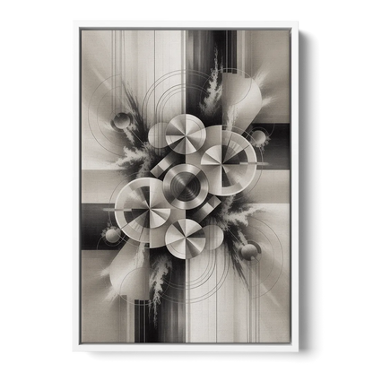 Serene Elegance Grey and White Abstract - White Frame Canvas