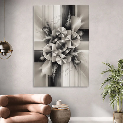 Serene Elegance Grey and White Abstract Sitting Room - Canvas Wall Art
