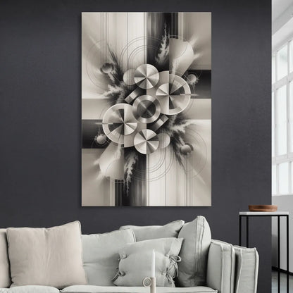 Serene Elegance Grey and White Abstract Living Room - Canvas Wall Art