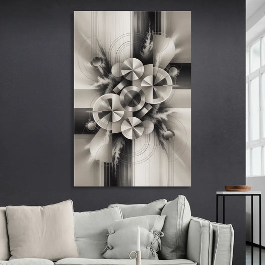 Serene Elegance Grey and White Abstract Living Room - Canvas Wall Art