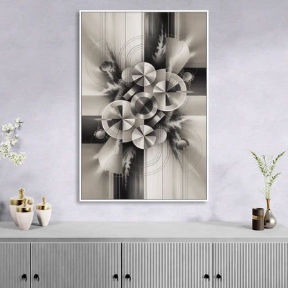 Serene Elegance Grey and White Abstract Living Room - White Canvas Wall Art