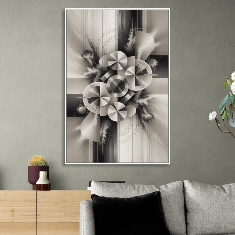 Serene Elegance Grey and White Abstract Sitting Room - White Canvas Wall Art