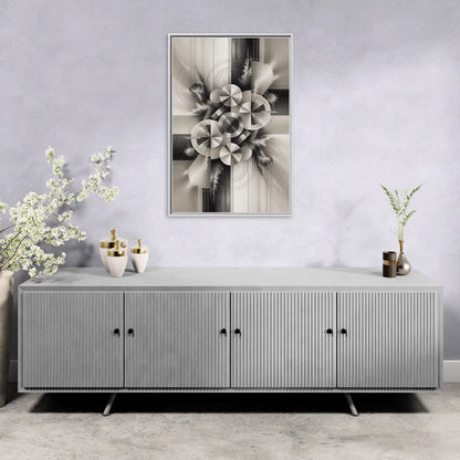 Serene Elegance Grey and White Abstract - Living Room White Frame Canvas