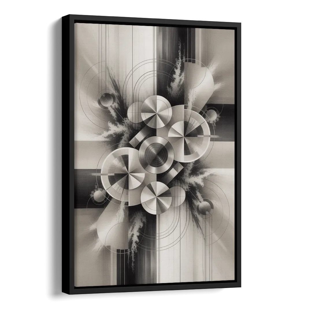 Serene Elegance Grey and White Abstract Side - Black Canvas Wall Art