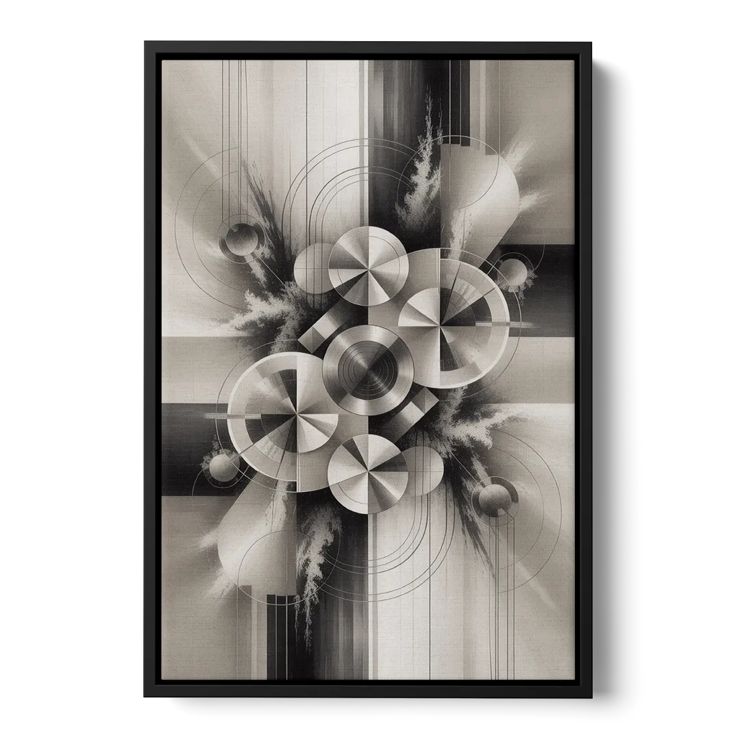 Serene Elegance Grey and White Abstract - Black Frame Canvas