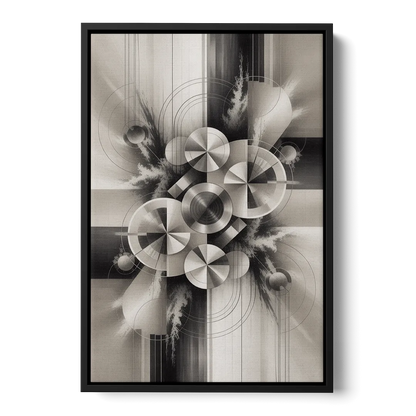 Serene Elegance Grey and White Abstract - Black Frame Canvas
