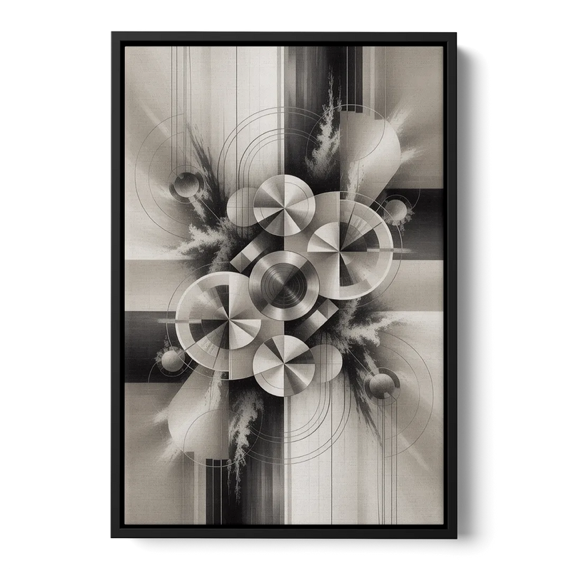 Serene Elegance Grey and White Abstract Front - Black Canvas Wall Art