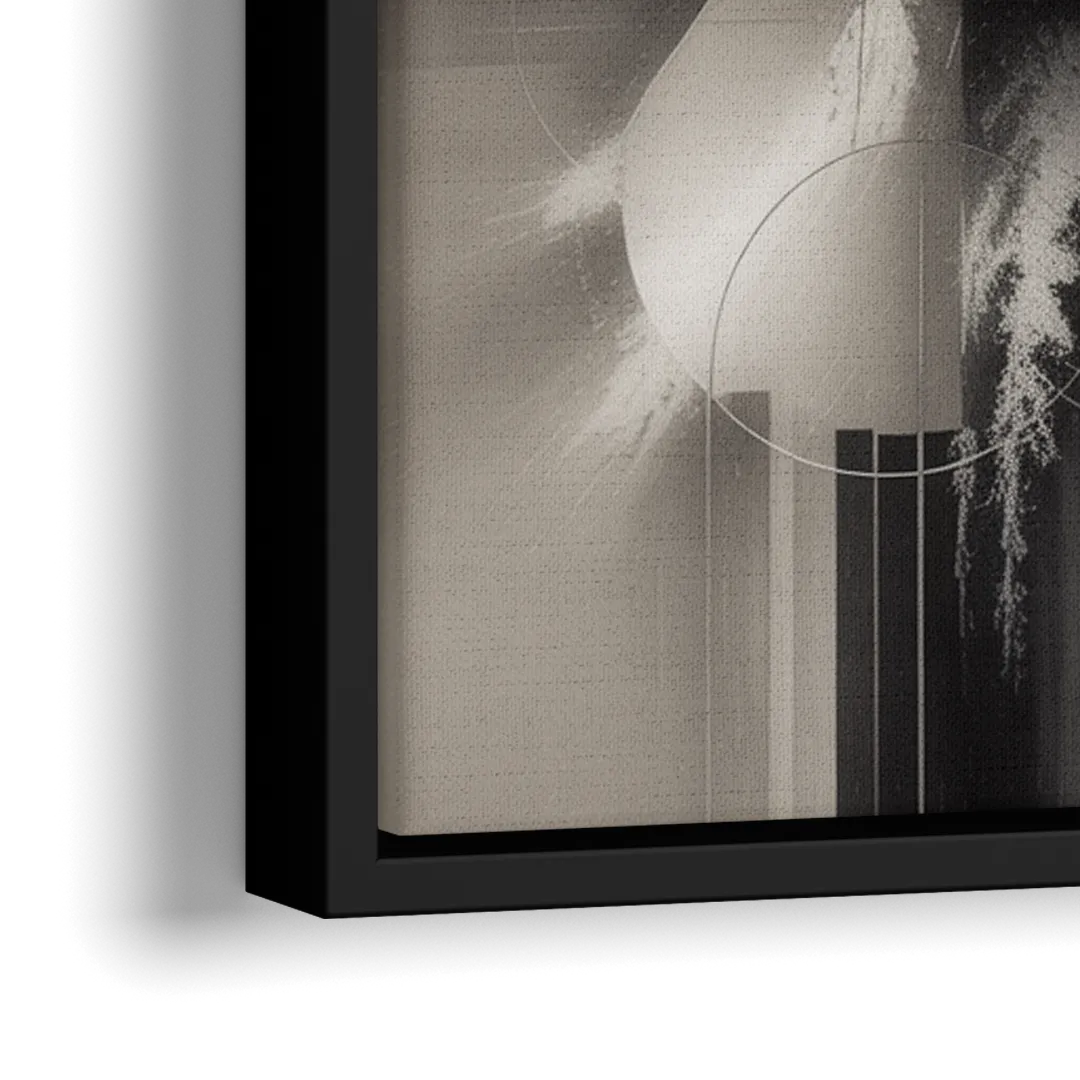 Serene Elegance Grey and White Abstract - Close-Up Black Frame Canvas