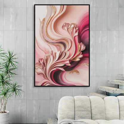 Serene Elegance Pink Abstract Sitting Room - Black Canvas Wall Art