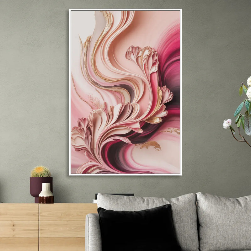 Serene Elegance Pink Abstract Living Room - White Canvas Wall Art