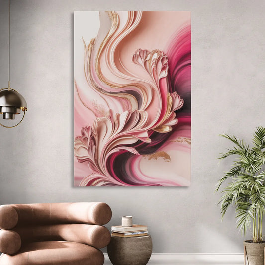 Serene Elegance Pink Abstract Living Room - Canvas Wall Art