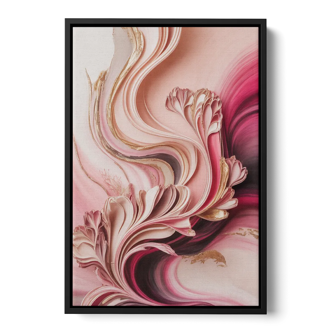 Serene Elegance Pink Abstract - Black Frame Canvas