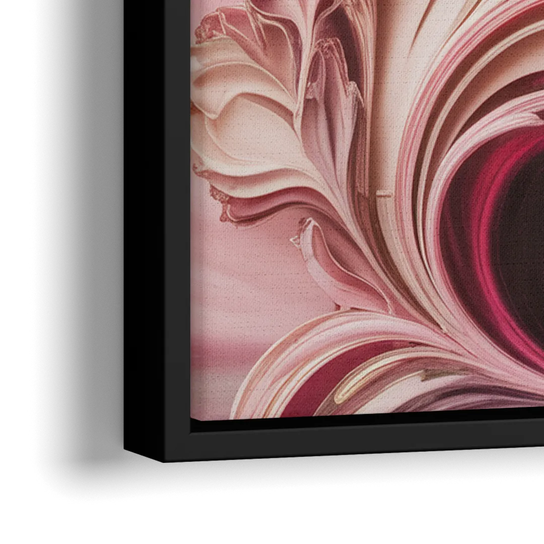 Serene Elegance Pink Abstract - Close-Up Black Frame Canvas