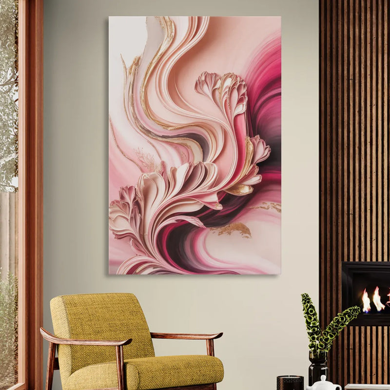Serene Elegance Pink Abstract Sitting Room - Canvas Wall Art