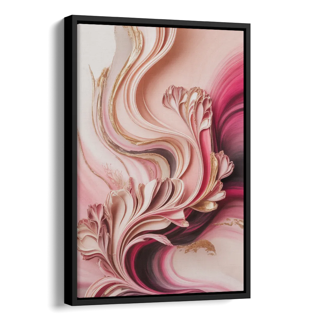 Serene Elegance Pink Abstract Side - Black Canvas Wall Art