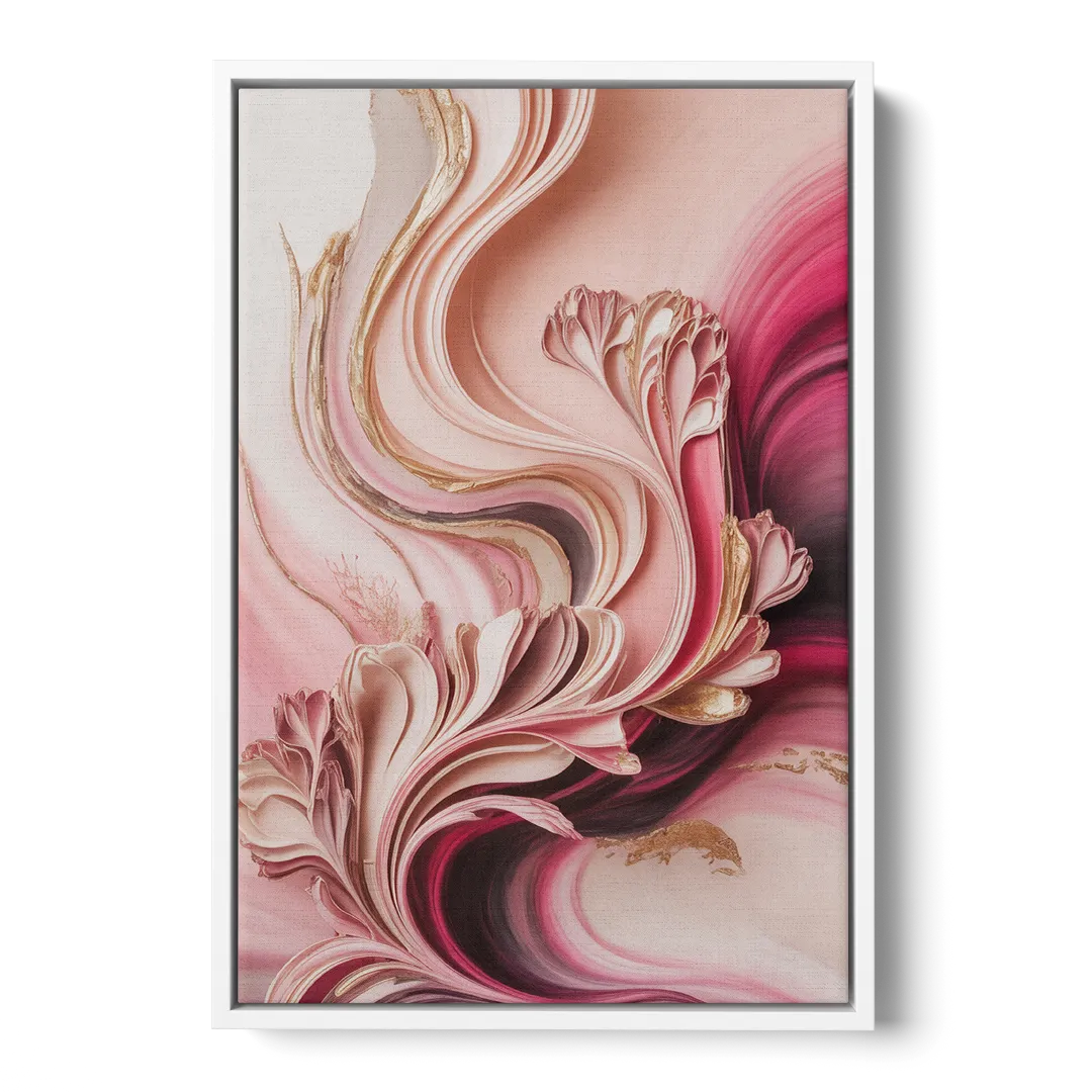 Serene Elegance Pink Abstract - White Frame Canvas