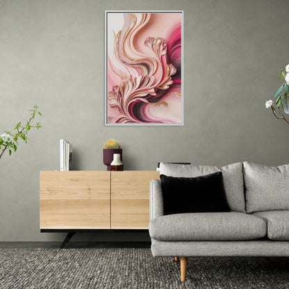 Serene Elegance Pink Abstract - Living Room White Frame Canvas
