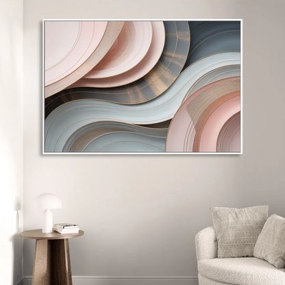Serene Elegance Pink and Grey Abstract Living Room - White Canvas Wall Art