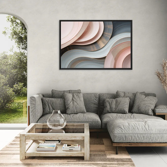 Serene Elegance Pink and Grey Abstract - Living Room Black Frame Canvas