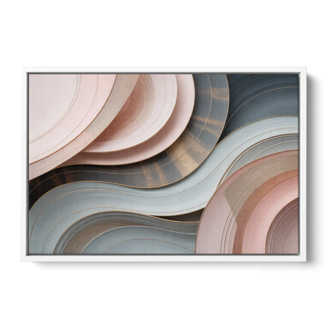 Serene Elegance Pink and Grey Abstract - White Frame Canvas