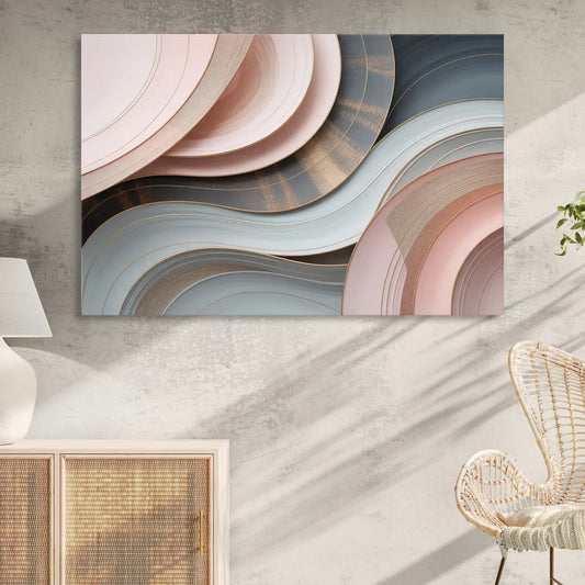 Serene Elegance Pink and Grey Abstract Living Room - Canvas Wall Art